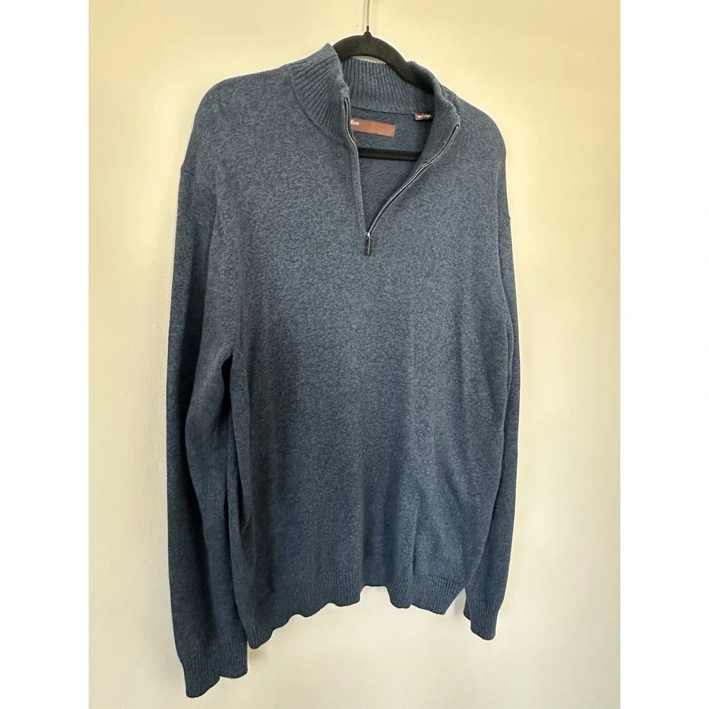 Perry Ellis Mens 1/4 Zip Sweater Knit Navy Blue Size Large‎ 100% Cotton Heritage